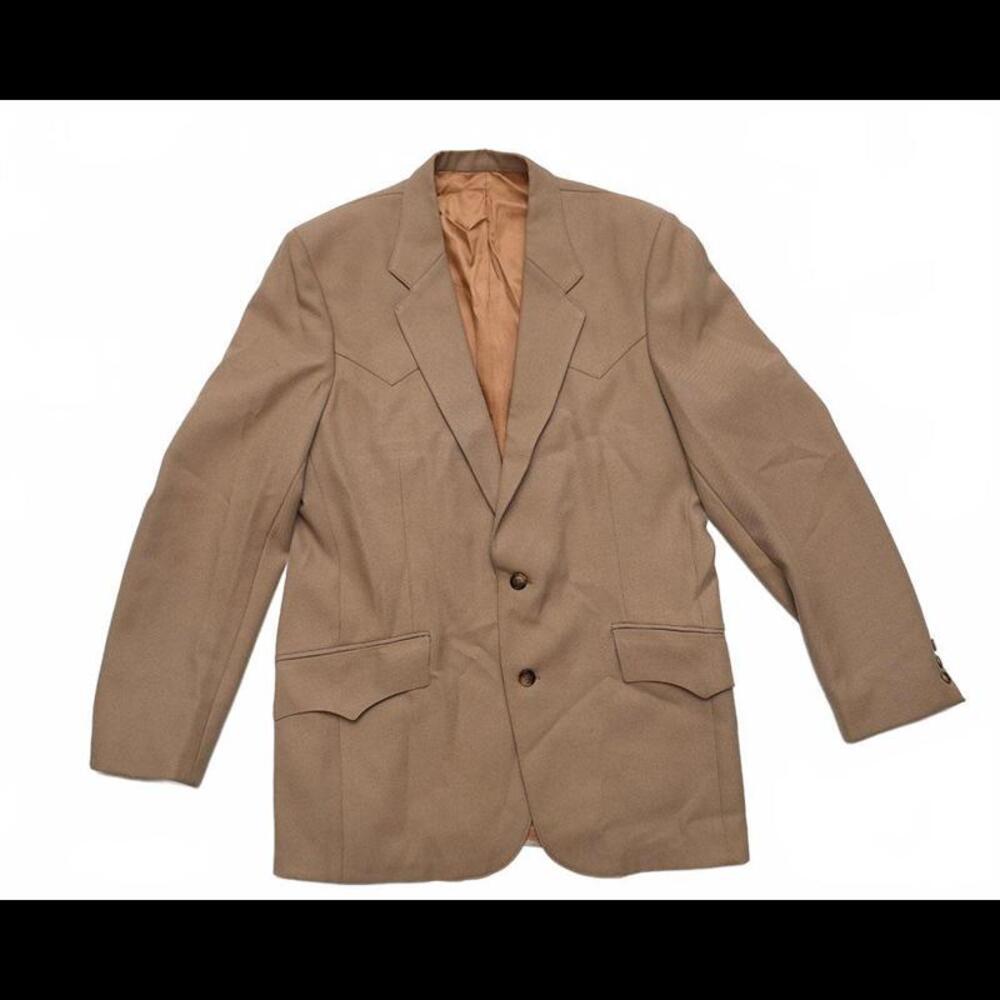Vintage Lee Men's Tan Western Polyester Sport Coat Blazer - Size 42R Made In USA